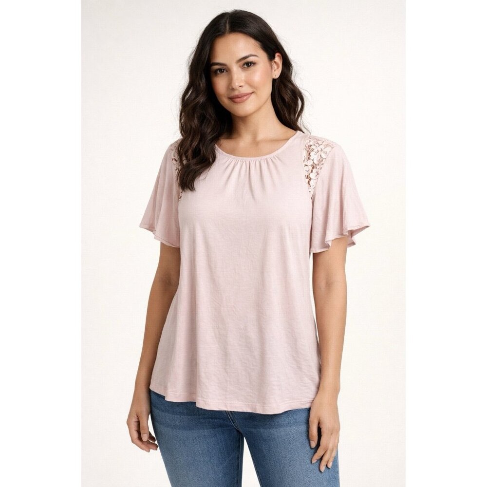 Lauren Ralph‎ Lauren Women's Pink Lace  Kimono Sleeve Blouse Top Sz LP  Boho